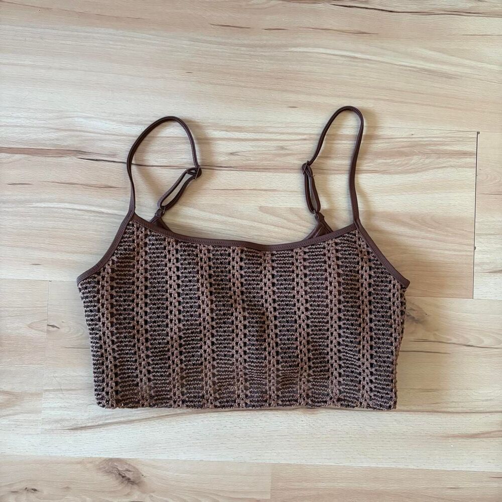 Aerie NWT Brown Crochet Bikini Top size M